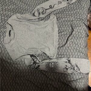 SHEIN Gray Long Sleeve Top with Graphic Design